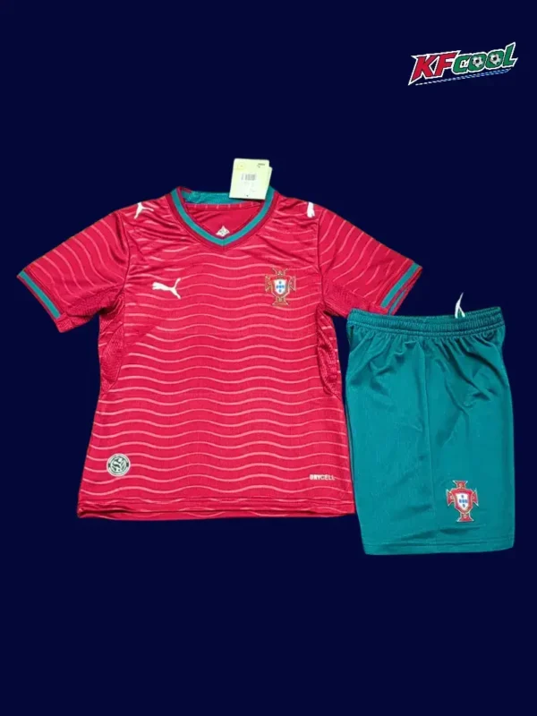 Portugal home red kids kit 26/27 fans front — child size