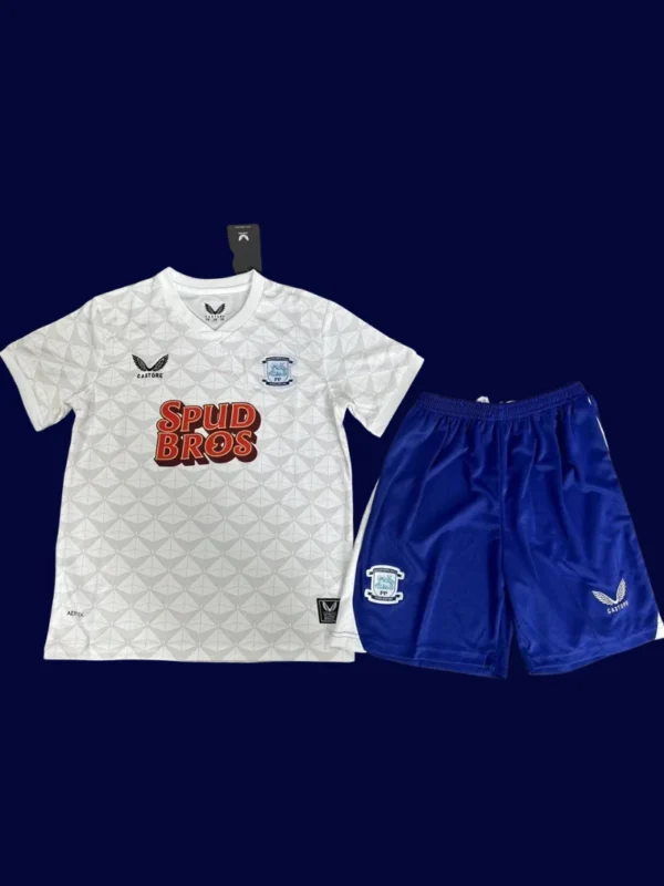 Preston North End Home Kids Kits 25/26 front with mini crest and youth fit.