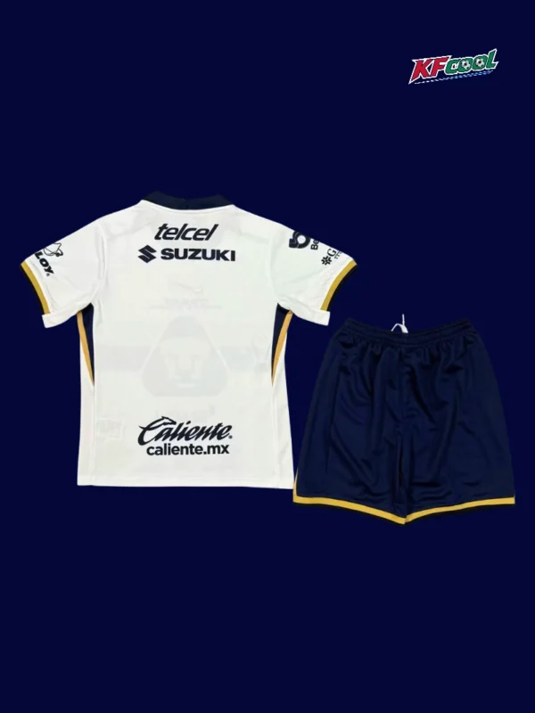 Pumas UNAM home white kids kits 25/26 back view