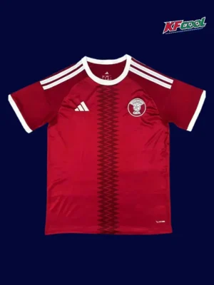 Qatar home red jersey 26/27 fans version front view, breathable fabric