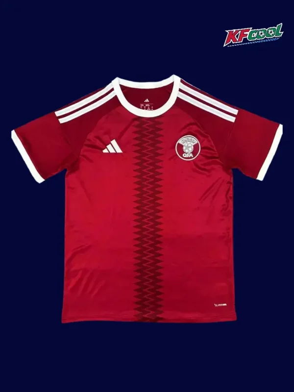 Qatar home red jersey 26/27 fans version front view, breathable fabric