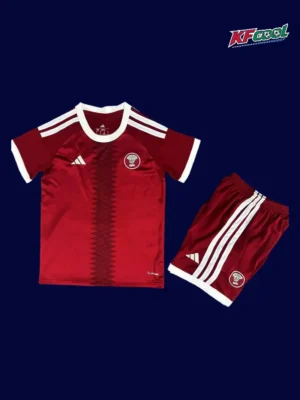 Qatar home red kids kit 26/27 fans front — child size, breathable