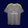 front view of grey away retro football jersey (15/16) with subtle pattern and classic cut.