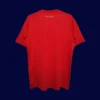 back view of red away retro football jersey (11/12) showing reinforced printing area for numbers.