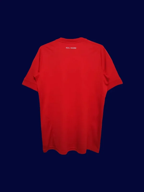 back view of red away retro football jersey (11/12) showing reinforced printing area for numbers.
