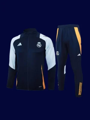 front view of black tracksuit top with modern cuts and logo panel (24/25).