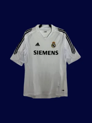 front view of white home retro football jersey (05/06) with vintage collar and lightweight weave.