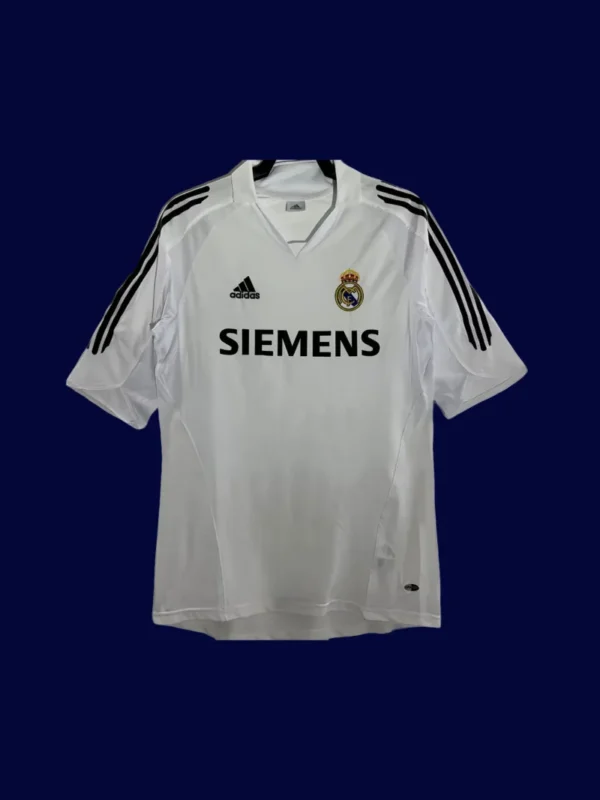 front view of white home retro football jersey (05/06) with vintage collar and lightweight weave.