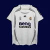 front view of white home retro football jersey (06/07) with vintage crest placement and classic cuffs.