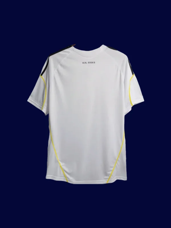 back view of white home retro football jersey (09/10) showing reinforced stitching for numbers.