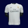 front view of white home player-fit retro jersey (15/16) with slim silhouette and mesh vents.