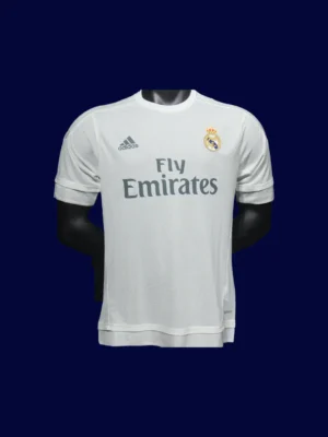 front view of white home player-fit retro jersey (15/16) with slim silhouette and mesh vents.