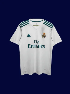 front view of white home retro football jersey (17/18) with classic crew neck and stitched trims.