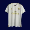 front view of white home retro football jersey (19/20) with classic collar and subtle detailing.