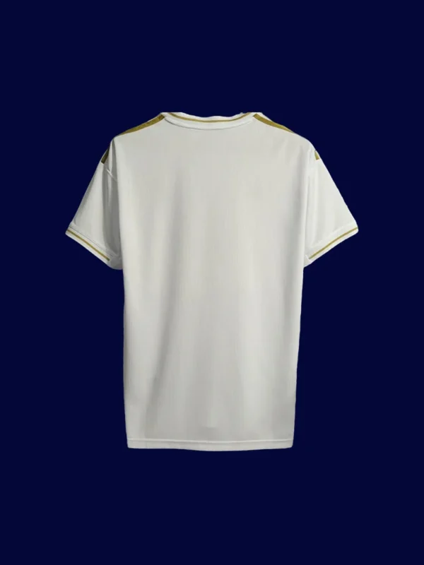 back view of white home retro football jersey (19/20) showing clean back seam and number-ready area.