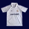 front view of white retro football jersey (87/89) with retro piping and classic stripes.