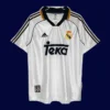 front view of white home retro football jersey (99/00) with classic piping and crew neck.