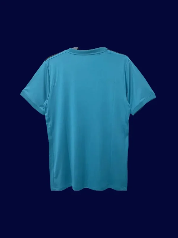 back view of green third retro football jersey (17/18) showing smooth back panel and number area.
