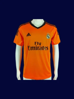 front view of orange third retro football jersey (13/14) with bold color block and crew neck.