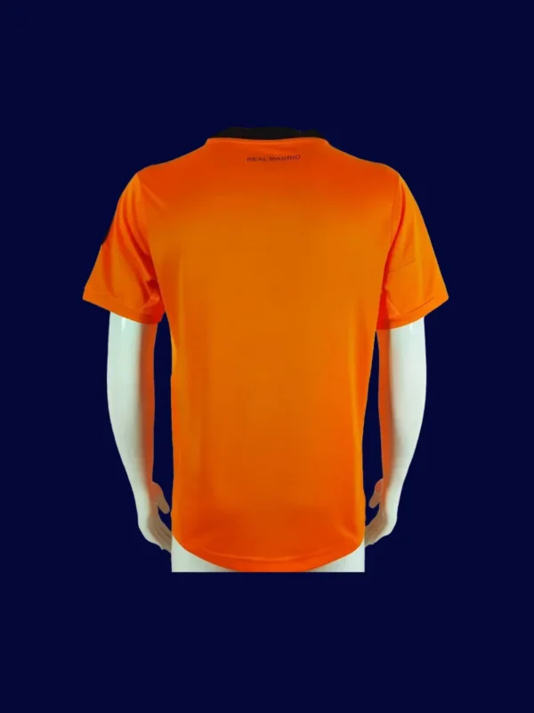 back view of orange third retro football jersey (13/14) showing stitched number panel and simple seam.