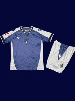 Real Sociedad Away Kids Kits 25/26 front with away colors and small crest.