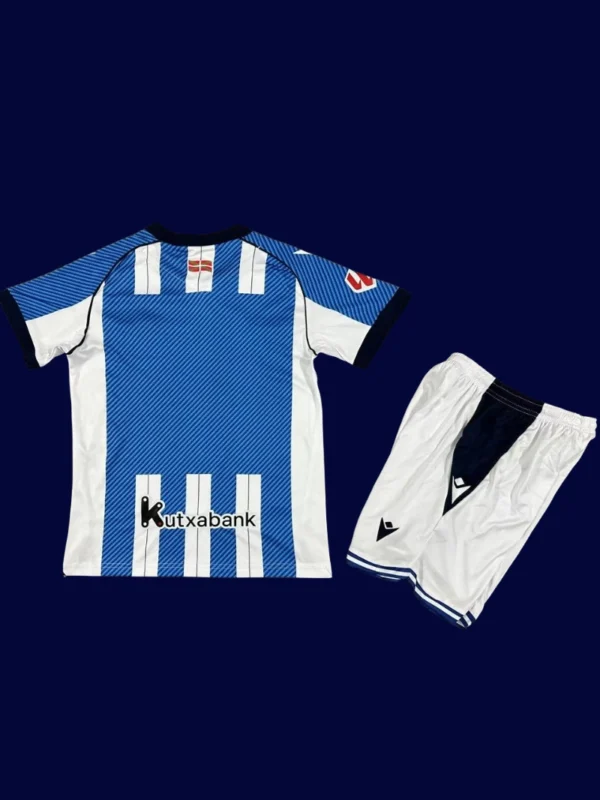 Real Sociedad Home Kids Kits 25/26 back with printed number area for children.