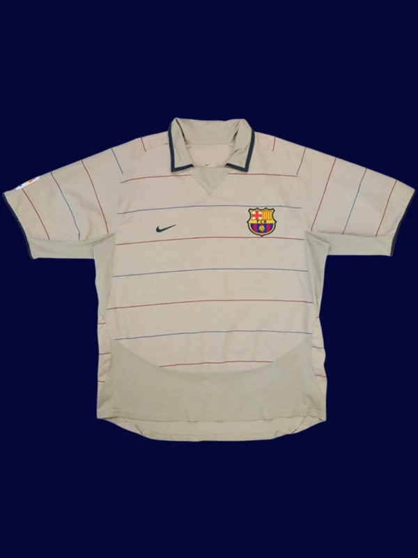 Ronaldinho Barcelona away white retro jersey front 03/05, high-quality breathable fan gear.