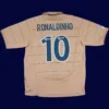 Ronaldinho Barcelona away white retro jersey back 03/05 with #10, high-quality breathable design.