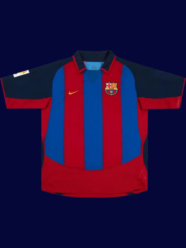 Ronaldinho Barcelona home retro jersey front 03/04, high-quality breathable fan gear.