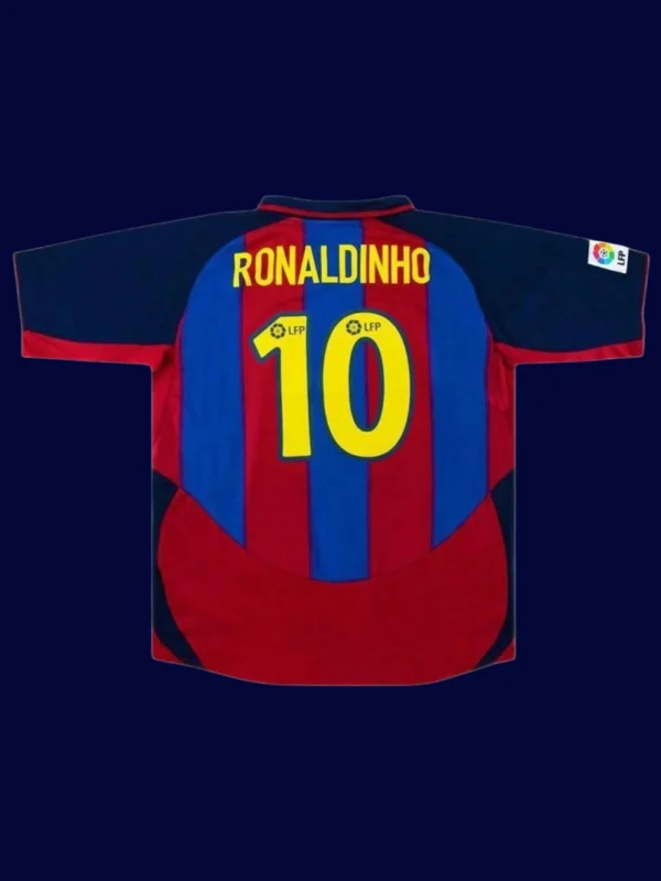 Ronaldinho Barcelona home retro jersey back 03/04 with #10, high-quality breathable design.