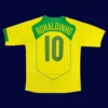 Ronaldinho Brazil home yellow retro jersey back 2004 with #10, high-quality breathable design.