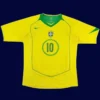 Ronaldinho Brazil home yellow retro jersey front 2004, high-quality breathable fan gear.