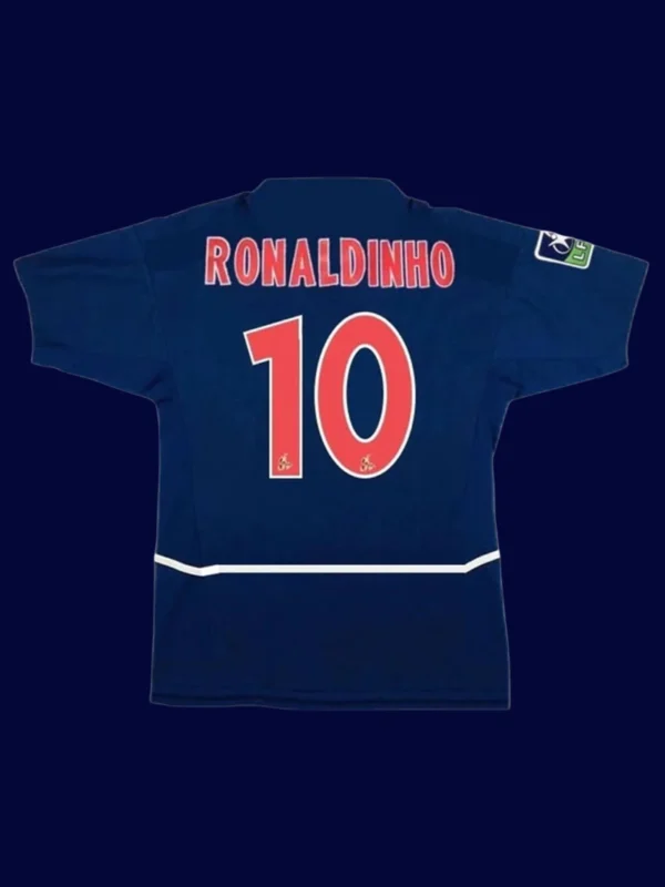Ronaldinho PSG home retro jersey back 02/03 with #10, high-quality breathable design.