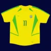 Ronaldinho Brazil home retro jersey front World Cup 2002, high-quality breathable fan gear.
