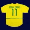 Ronaldinho Brazil home retro jersey back World Cup 2002 with #11, high-quality breathable design.