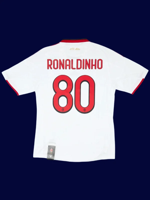 Ronaldinho AC Milan away white retro jersey back 09/10 with #80, high-quality breathable design.