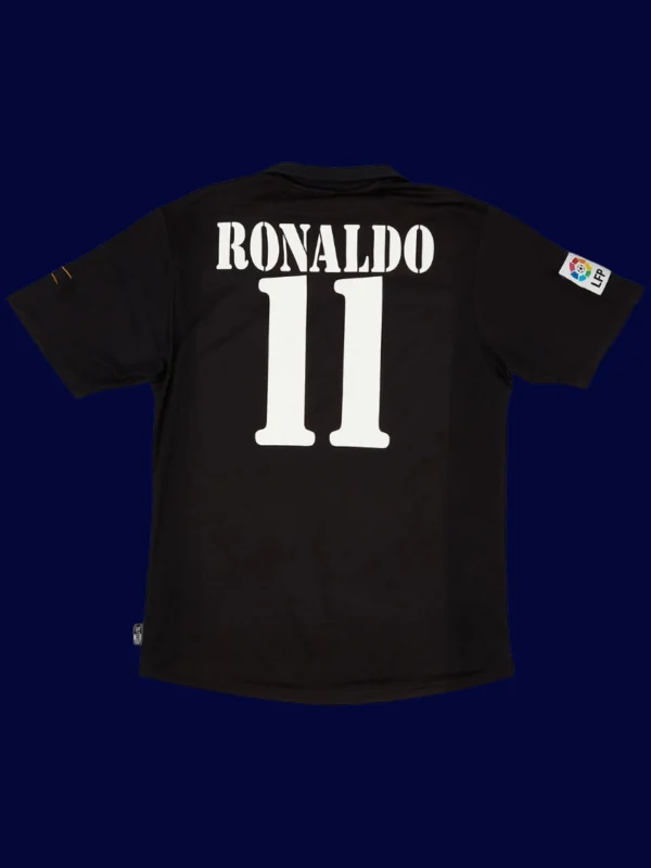 Ronaldo Real Madrid centenary away retro jersey back 02/03 with #11, high-quality breathable design.