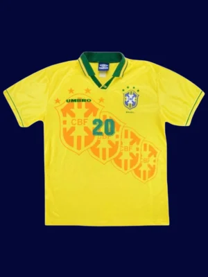 Ronaldo Brazil home retro jersey front World Cup 1994, high-quality breathable fan gear.