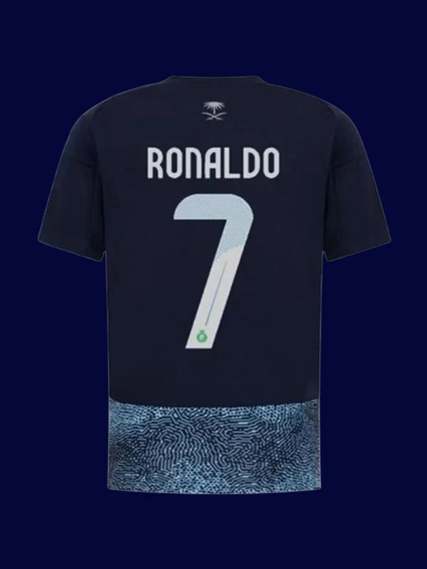 Ronaldo away kit back, #7 visible, lightweight breathable and fan‑approved.