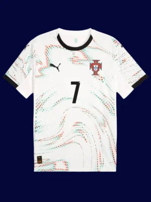 Ronaldo white away jersey front, high‑quality breathable fan shirt.