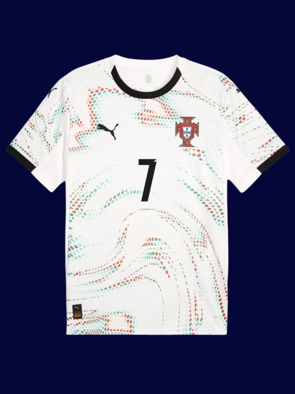 Ronaldo white away jersey front, high‑quality breathable fan shirt.