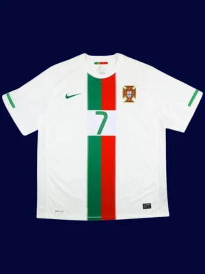 Portugal away white retro jersey front, Ronaldo iconic classic breathable fabric with custom #7 for fans.
