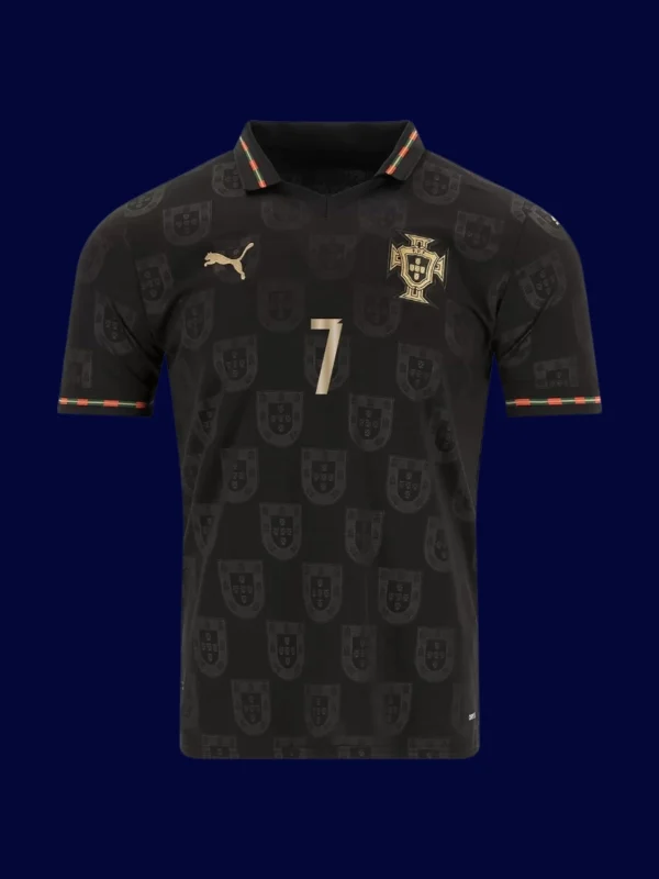 Ronaldo Black Panther jersey front, high‑quality breathable fan collectible.