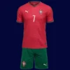 Ronaldo kids home jersey front, breathable high‑quality fan gear.