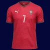 Ronaldo red home jersey front, high‑quality breathable gear.