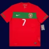 Portugal home red retro jersey front, Ronaldo legendary breathable classic fan gear with #7.