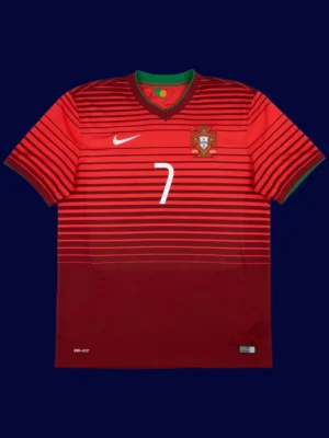 Portugal home red retro jersey front, Ronaldo classic breathable performance shirt with #7.