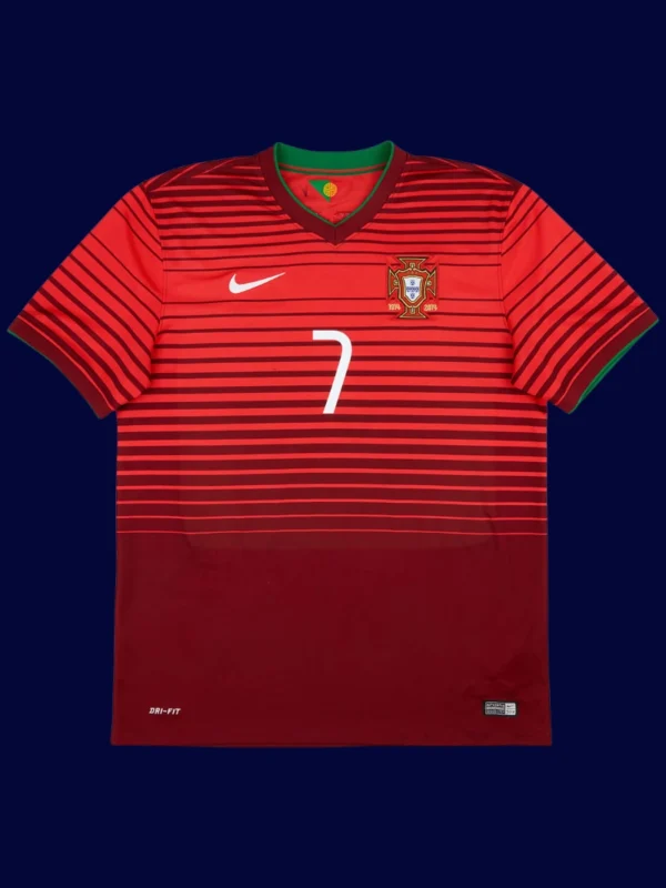 Portugal home red retro jersey front, Ronaldo classic breathable performance shirt with #7.