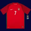 Portugal home red retro jersey front, Ronaldo Euro Cup 2016 style breathable fan classic with #7.