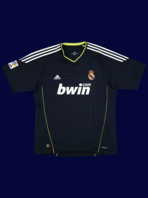 Real Madrid away black retro jersey front, Ronaldo legendary #7 breathable classic for fans.